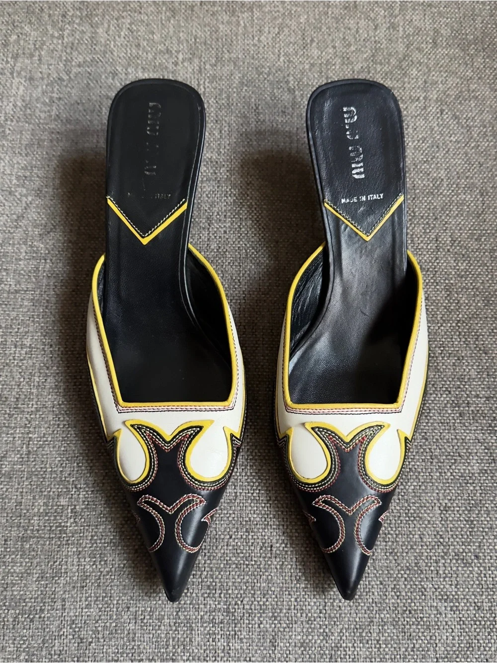 Vintage Miu Miu western mules heels